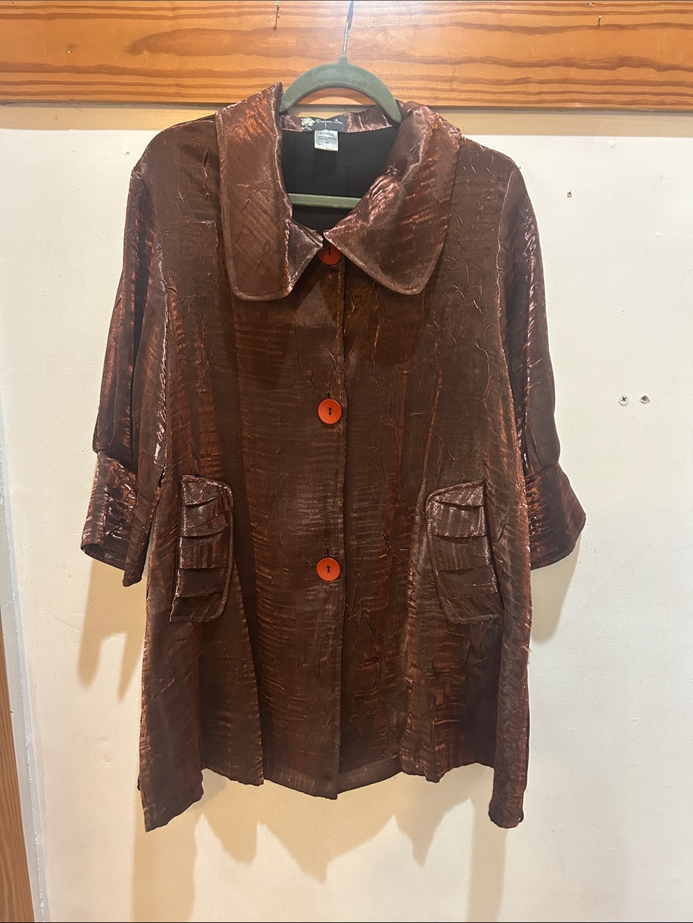 Women's Copper Brown Textured Button Up Jacket - Damee Inc